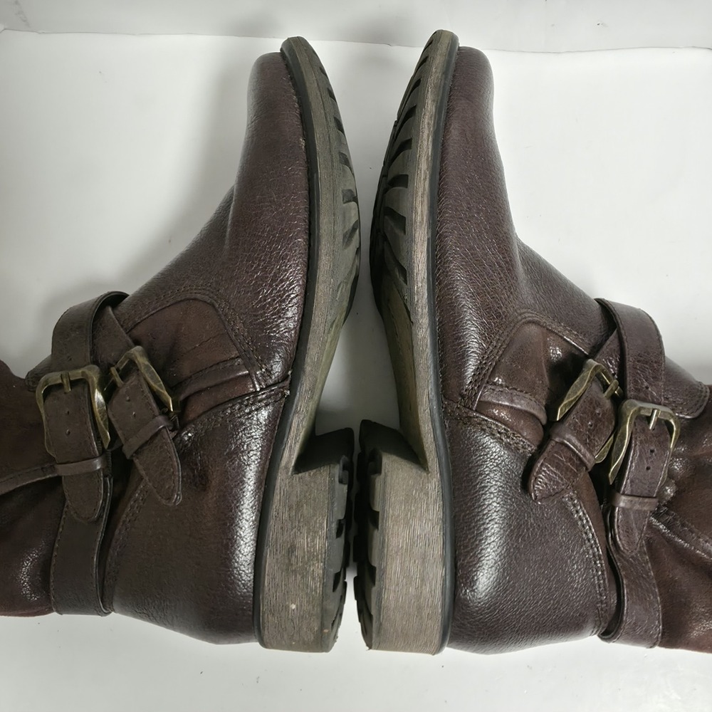 Baretraps Sabella Brown Leather Moto Boots Faux Fur Lined Buckle Women's 8M - Picture 12 of 16
